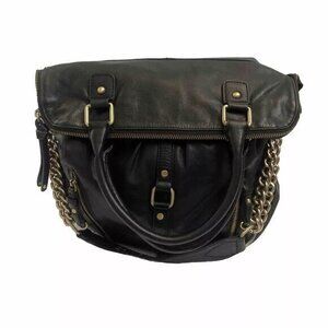 Sabina New York Handbag Genuine Leather Black Shoulder Bag Large With Chains